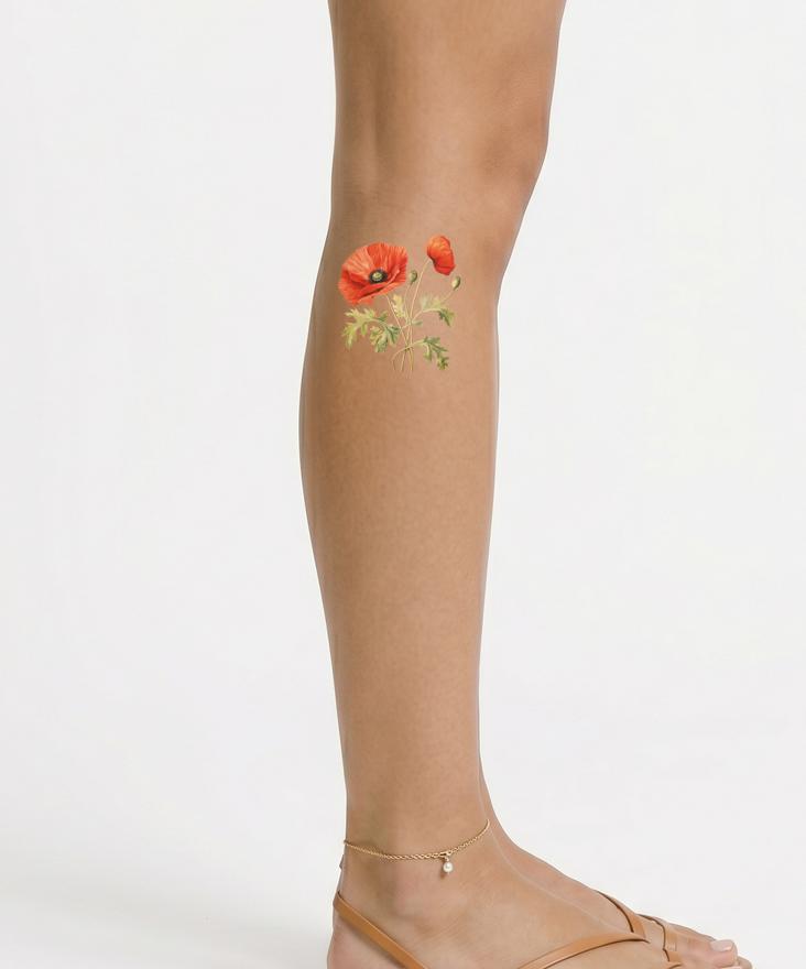 Diseño de Tatuaje de Flor de Amapola Botánica