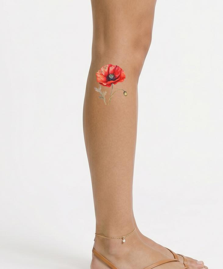 Diseño de Tatuaje de Flor de Amapola Botánica