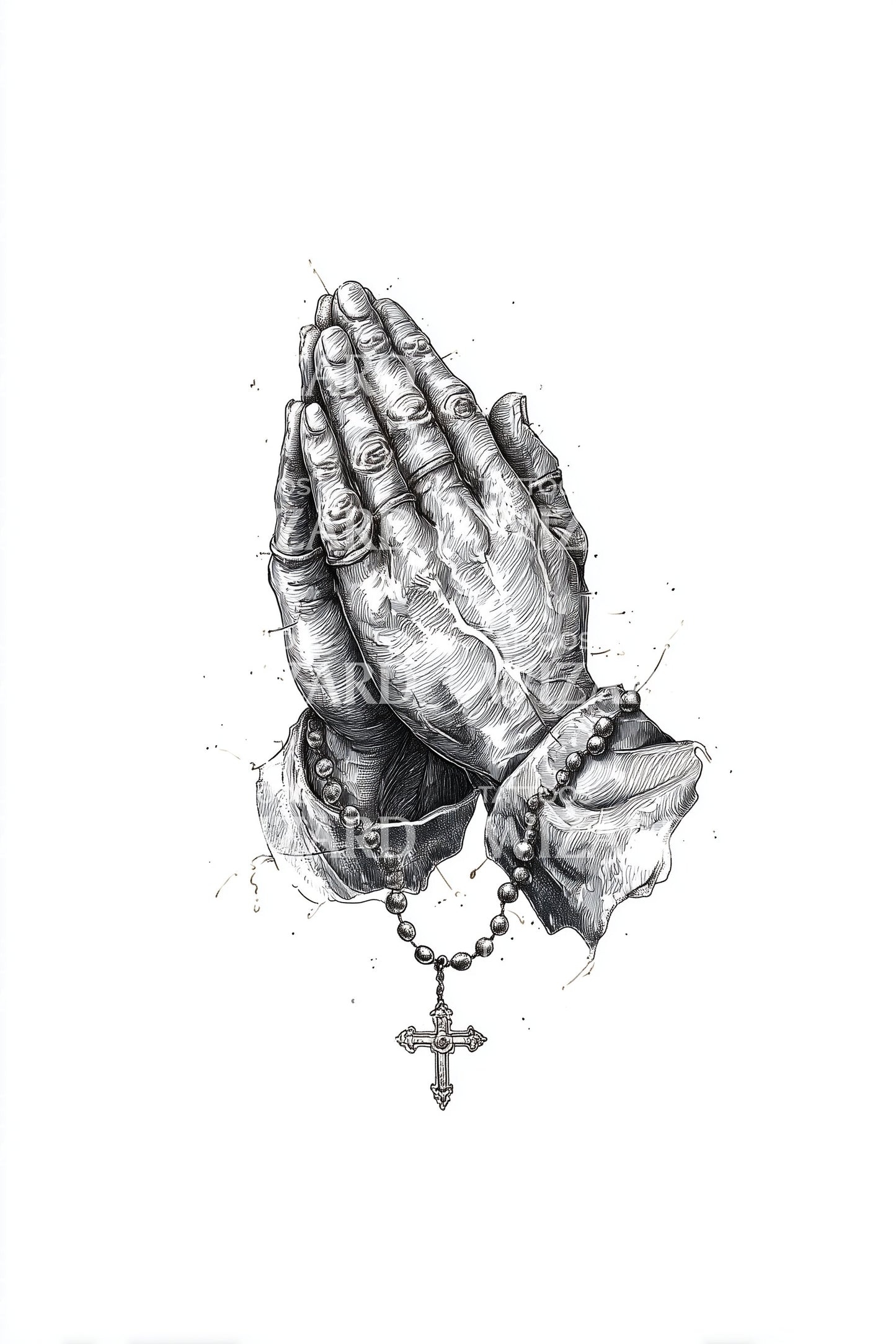 Desain Tato Tangan Berdoa Rosario