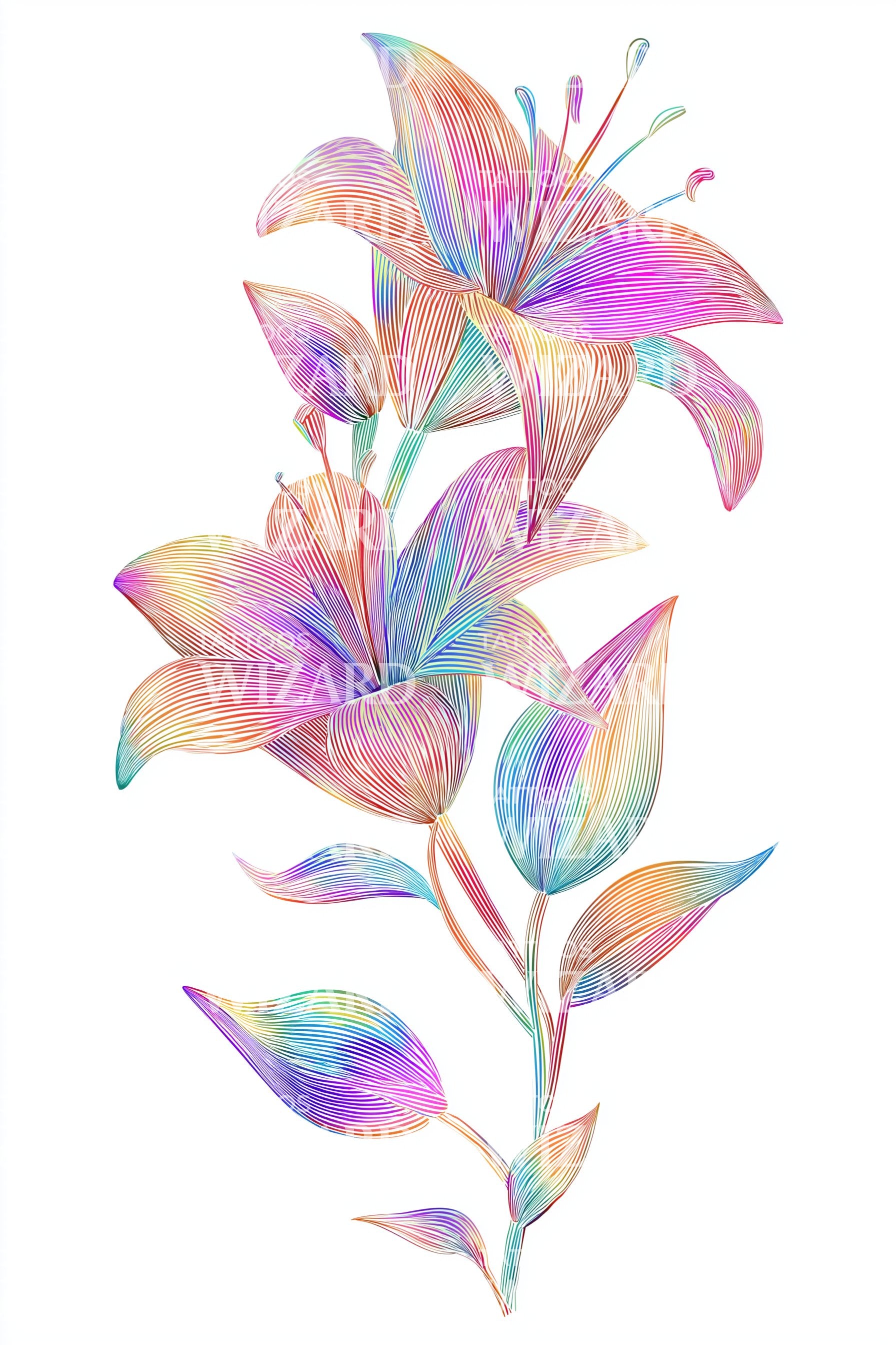 colorful lily flower tattoos Prism Rainbow Lily Tattoo Design
