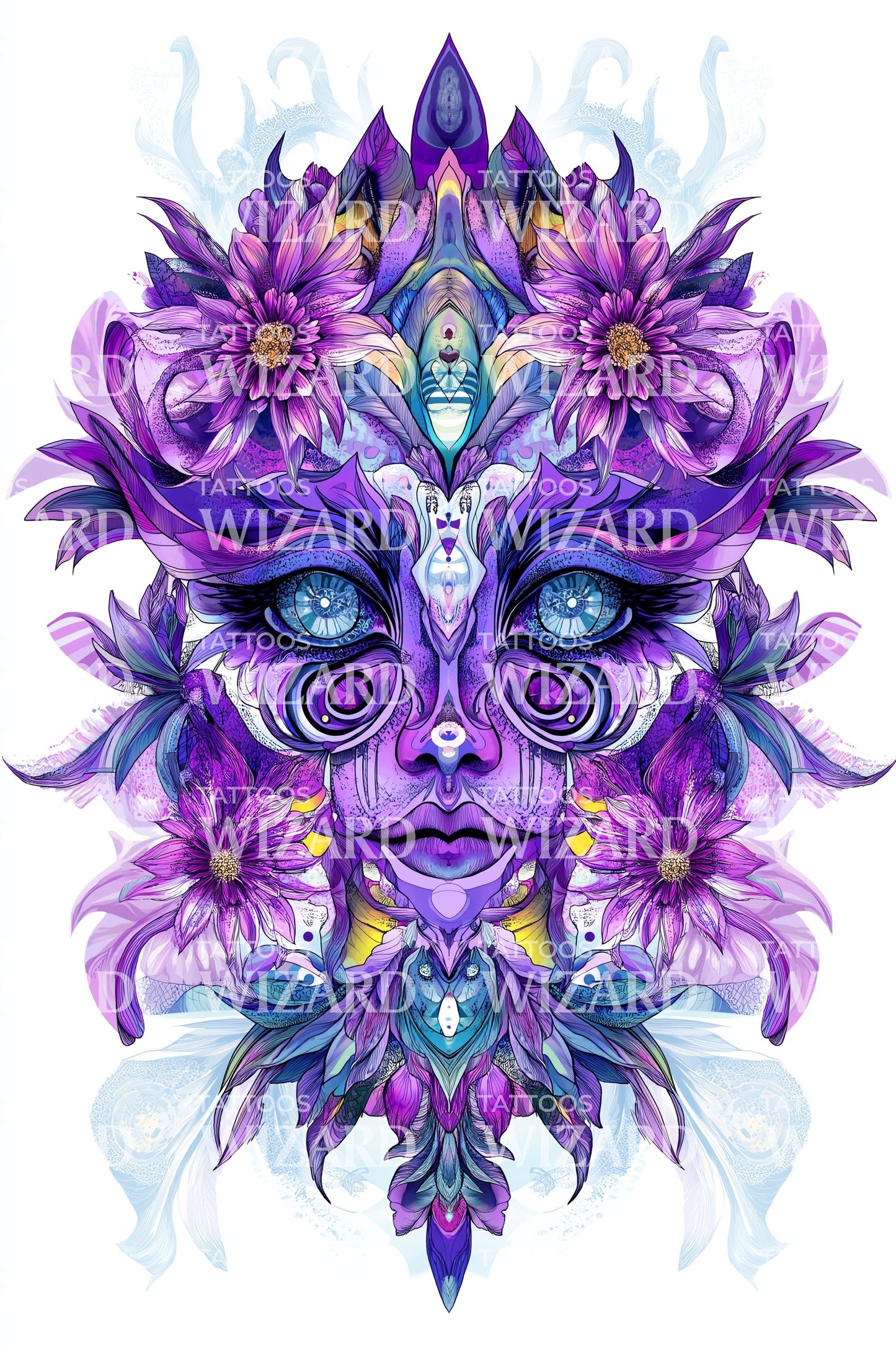 Psychedelic Blossom Mask Tattoo Design