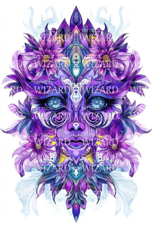 Diseño de tatuaje de máscara de flor psicodélica