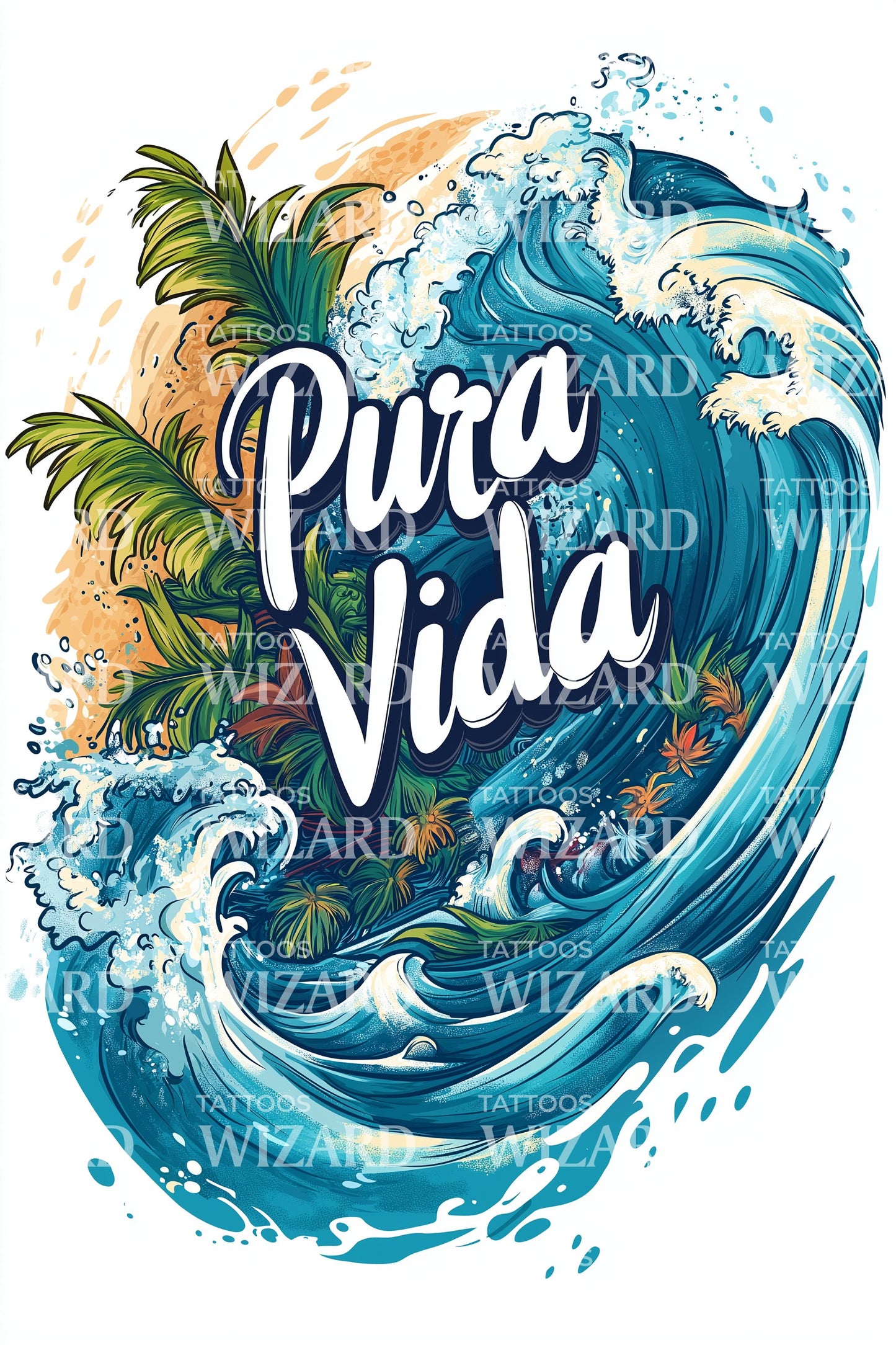 Pura Vida Big Wave Tattoo Design