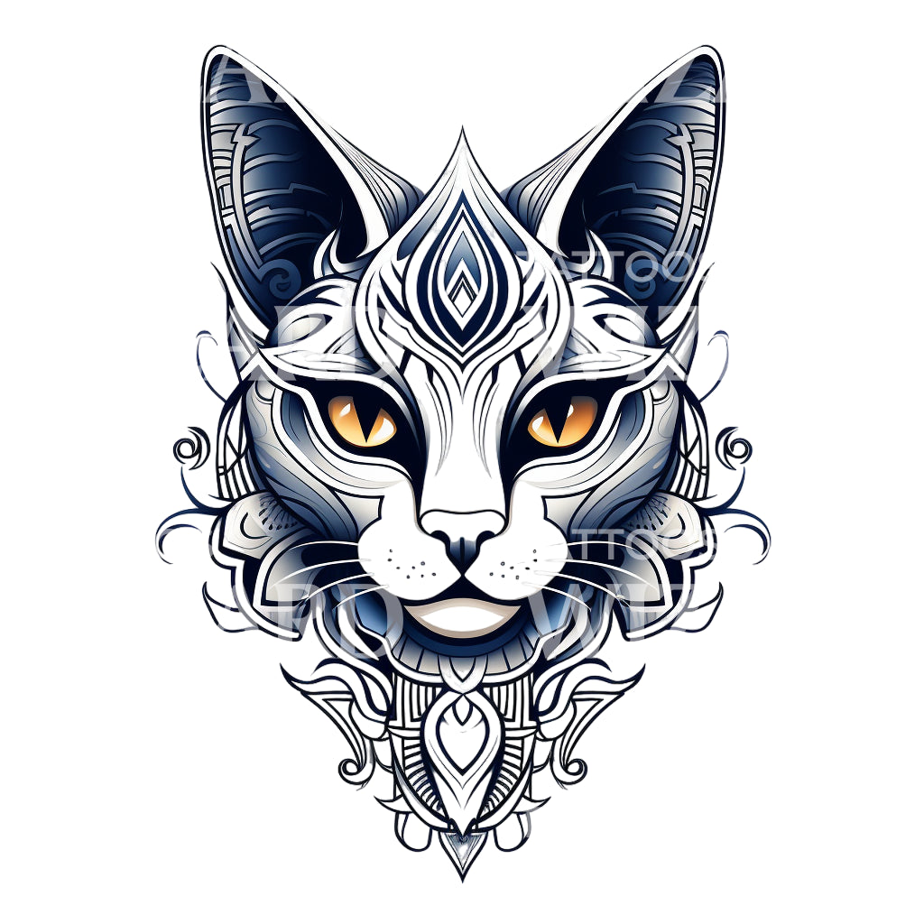 Egyptian Cat Face Tattoo Design