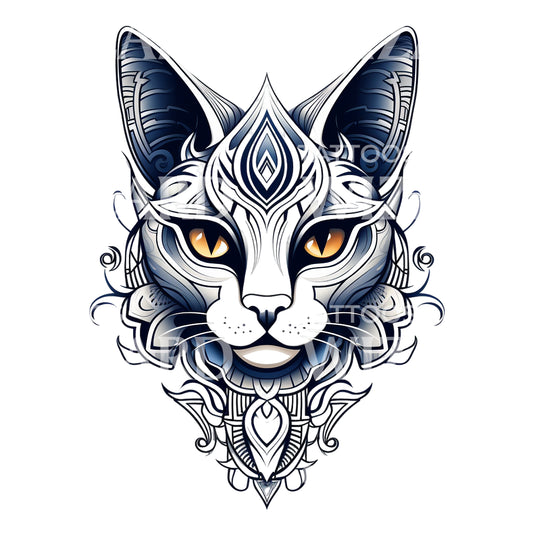 Egyptian Cat Face Tattoo Design