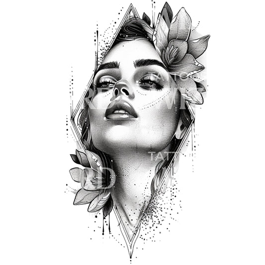 Portrait of Ophelia Dotwork Tattoo Design