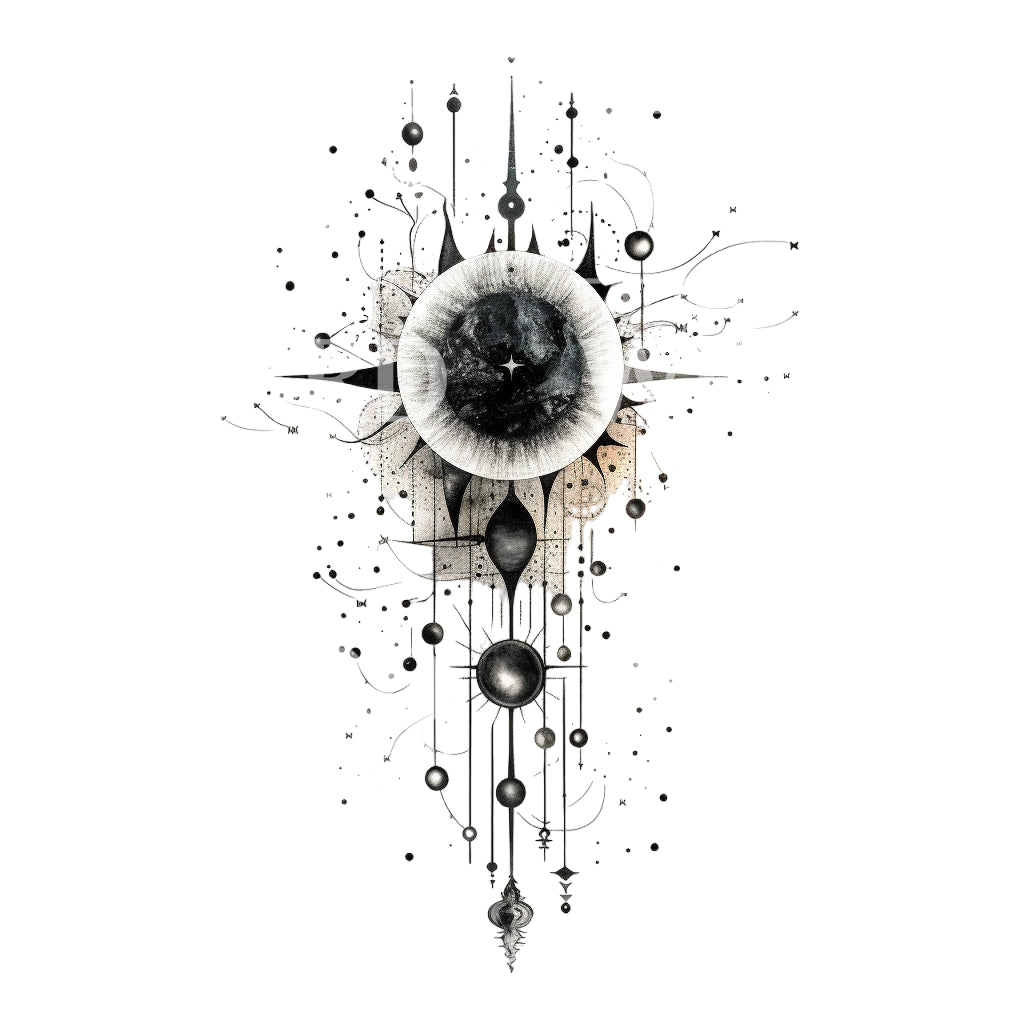 Cosmic Planets Dotwork Tattoo Design