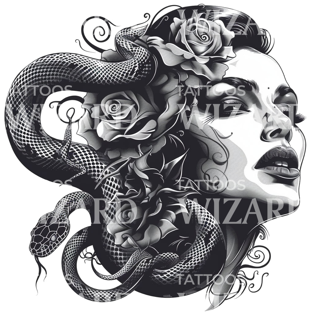 Woman and Snake Hair Tattoo Design