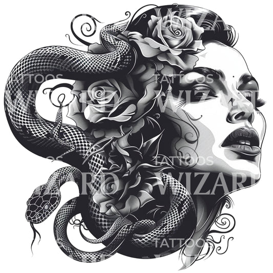 Woman and Snake Hair Tattoo Design