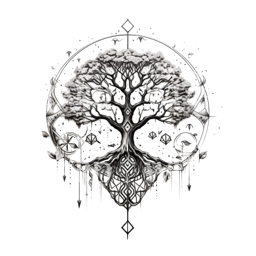 Black and Grey Tree of Life Tattoo Design