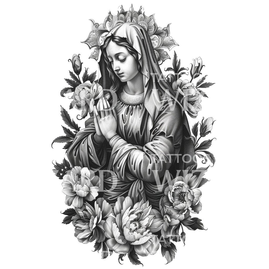 Queen of Roses Saint Tattoo Design