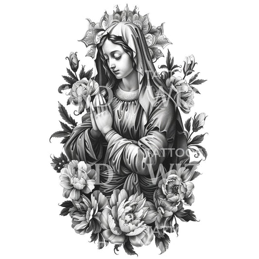 Queen of Roses Saint Tattoo Design