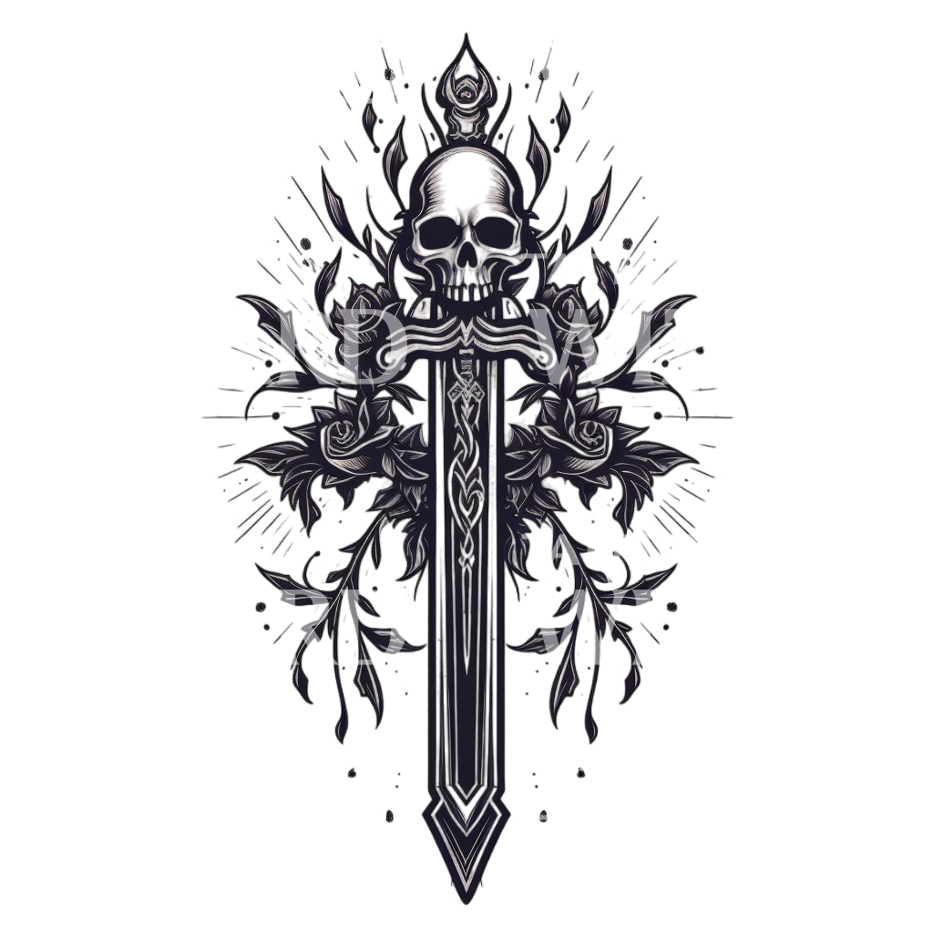Skull and Dagger Old School Tattoo Design