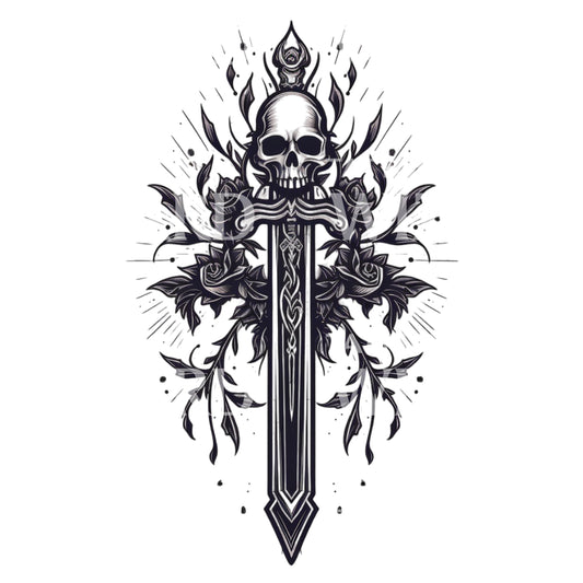 Skull and Dagger Old School Tattoo Design