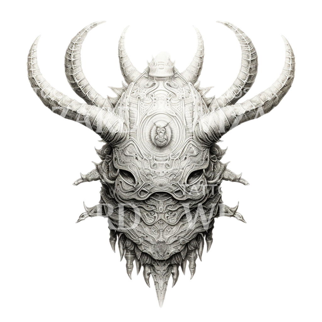 Surrealistic Beetle Mask Tattoo Design
