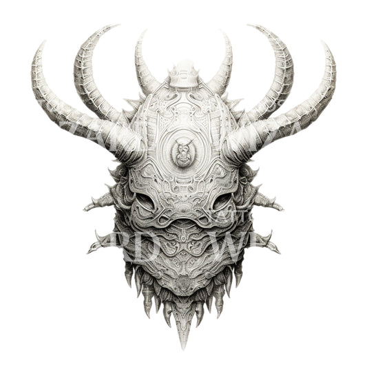 Surrealistic Beetle Mask Tattoo Design