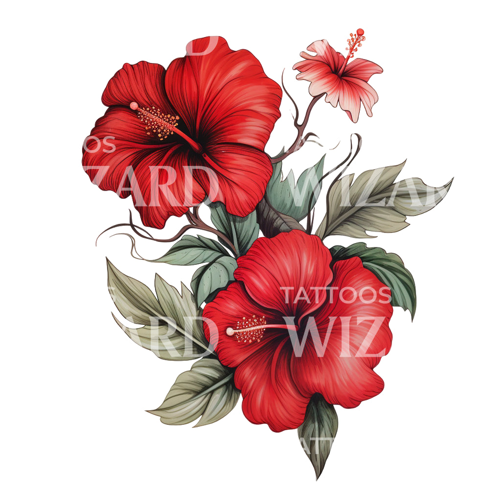 Neo Traditional Ibiscus Tattoo Design