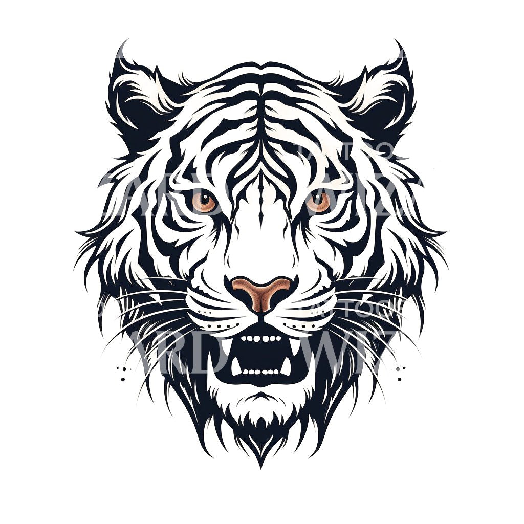 Old School Tiger Black and White Tattoo Design
