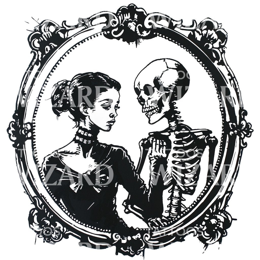 Adams Family Wednesday and Skeleton Tattoo Design
