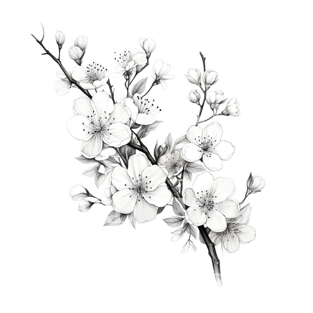 Black and Grey Sakura Flower Tattoo Design
