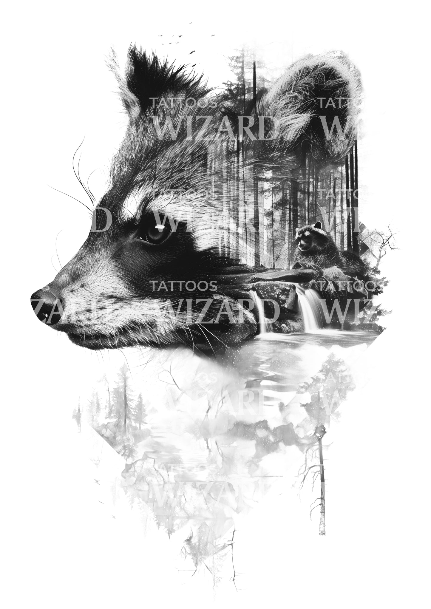 Raccoon Life in the Wild Composition Tattoo Design