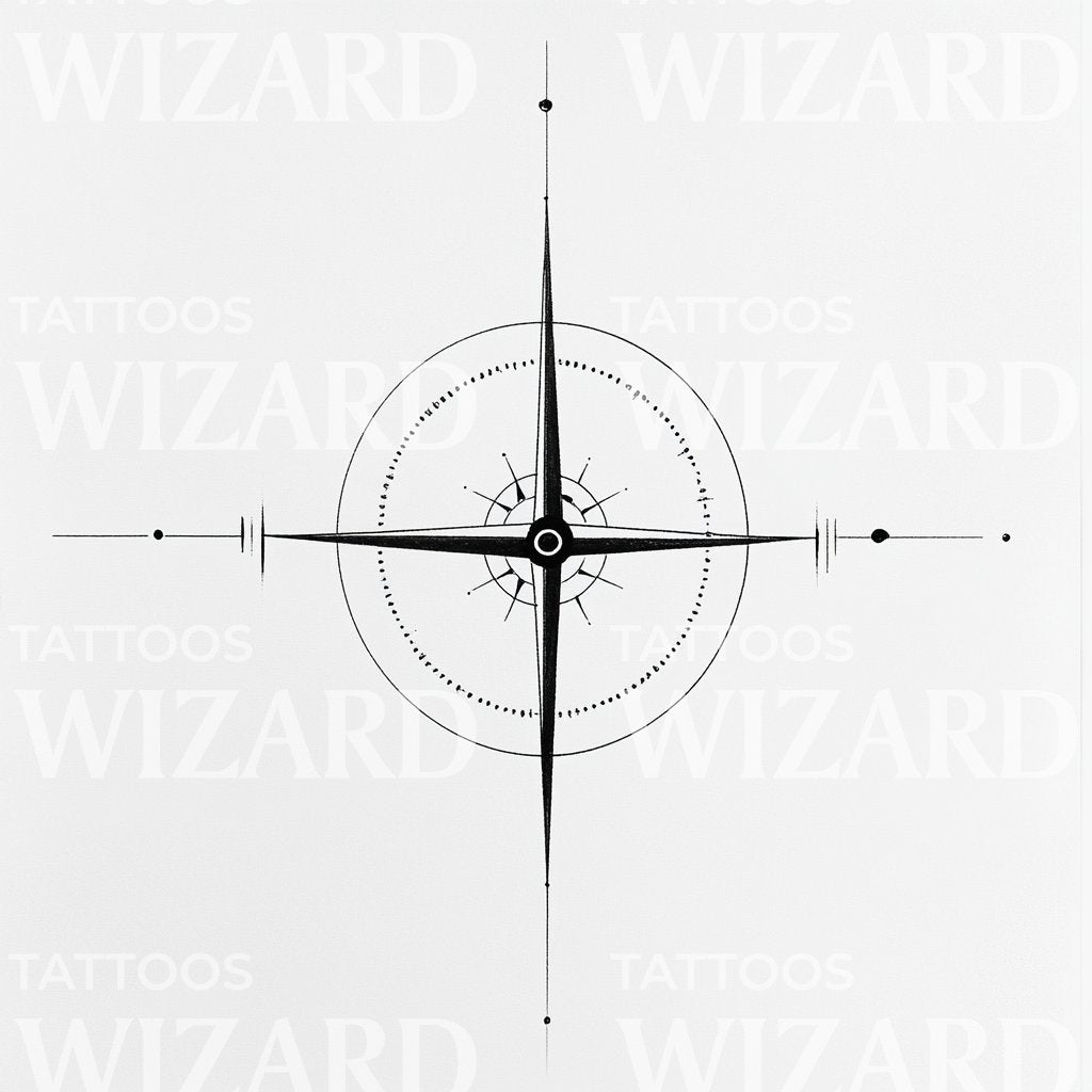 Radiant Cross Compass Symbol Tattoo Design