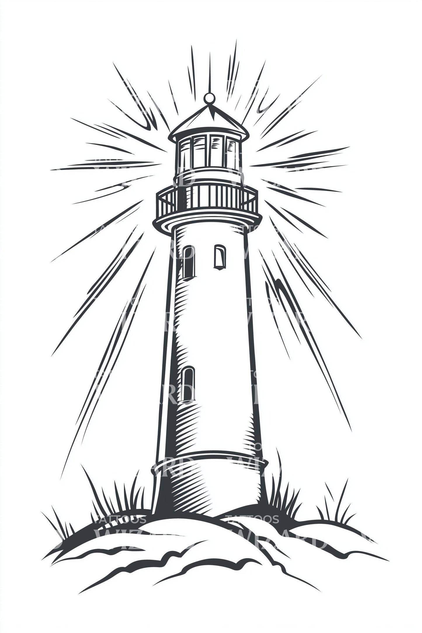 Radiant Lighthouse Sketch Tattoo Design