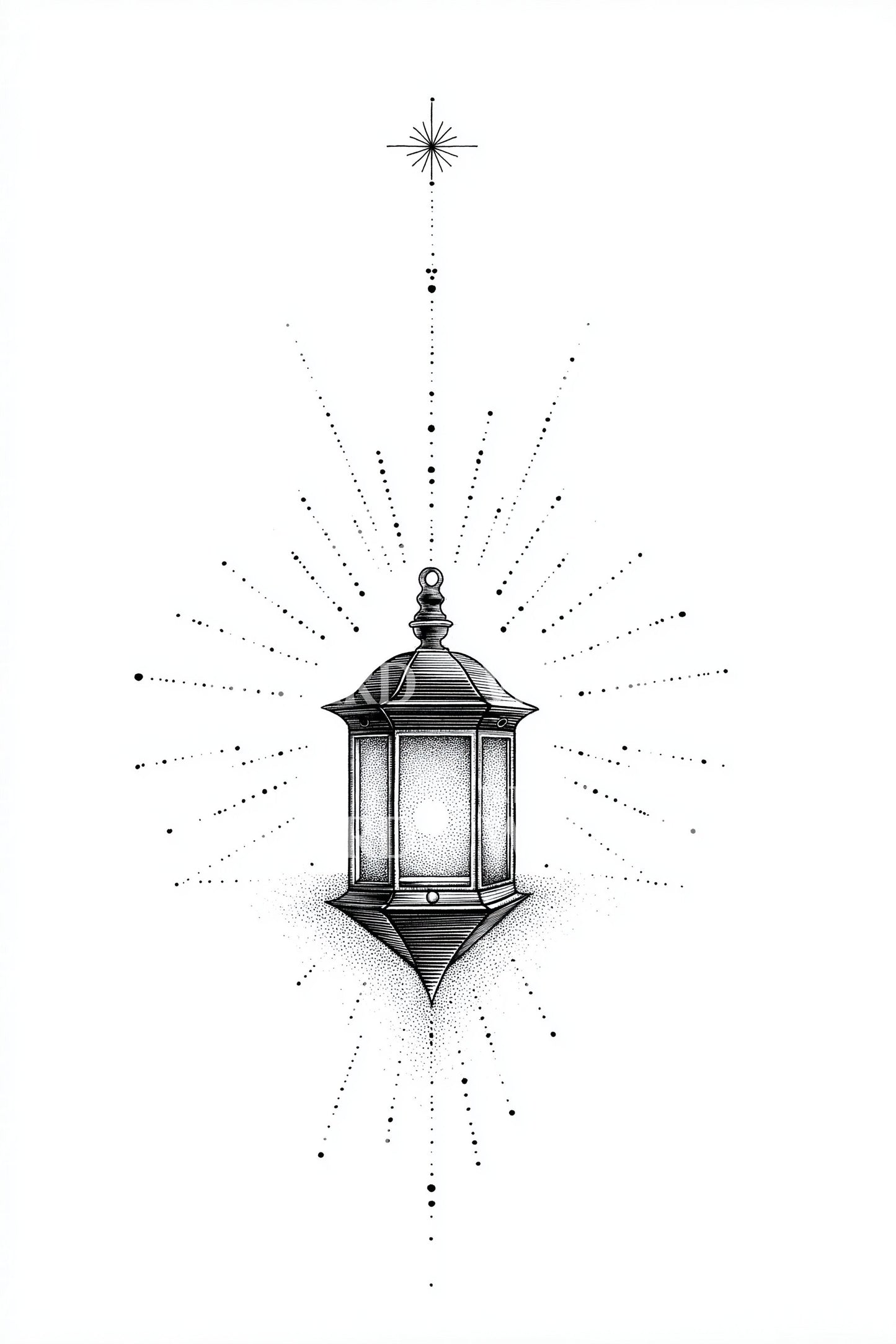 Radiant Starburst Lantern Tattoo Illustration