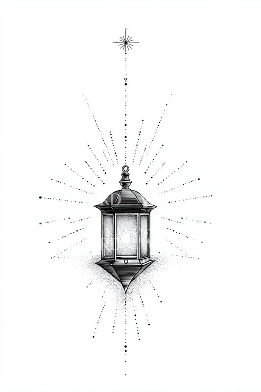 Radiant Starburst Lantern Tattoo Illustration