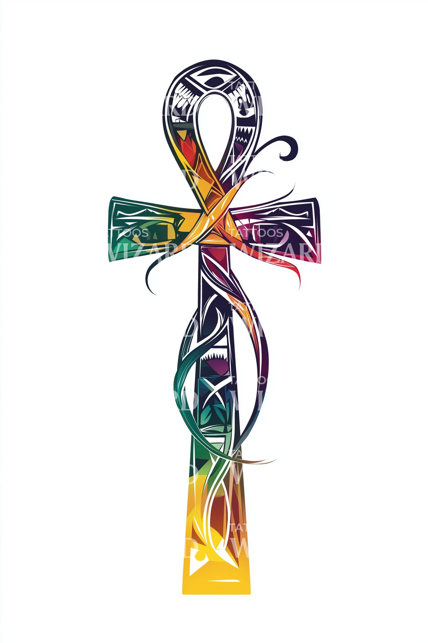 Rainbow Ankh of Life Tattoo Design