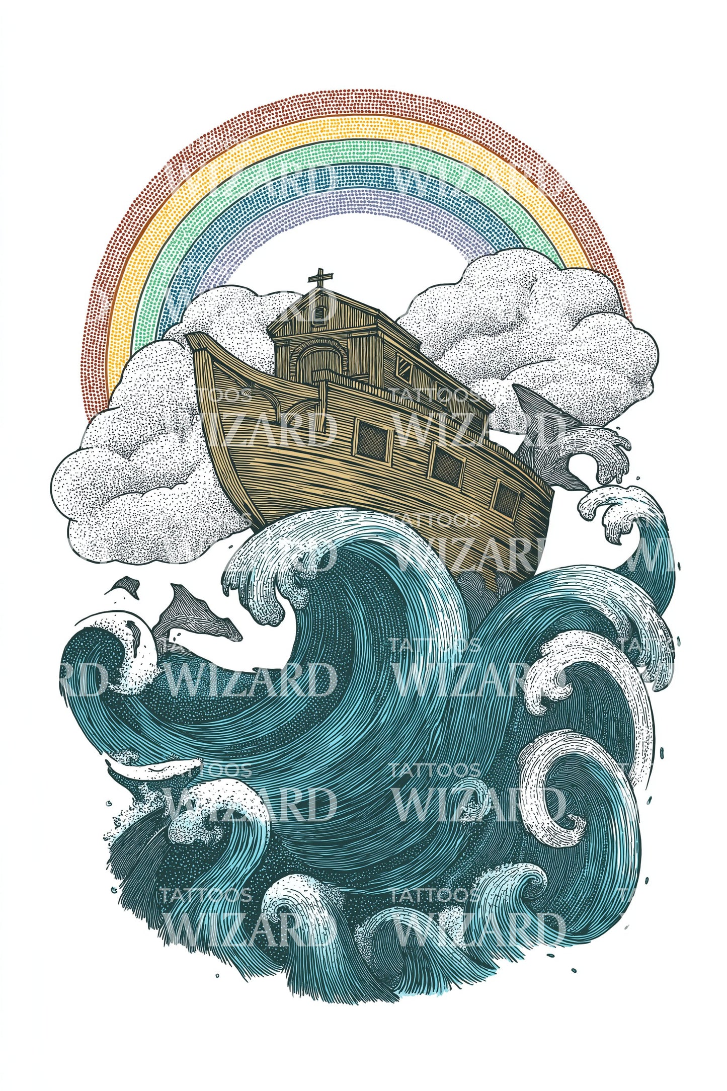 Desenho de Tatuagem Arco-íris Arca Ondas