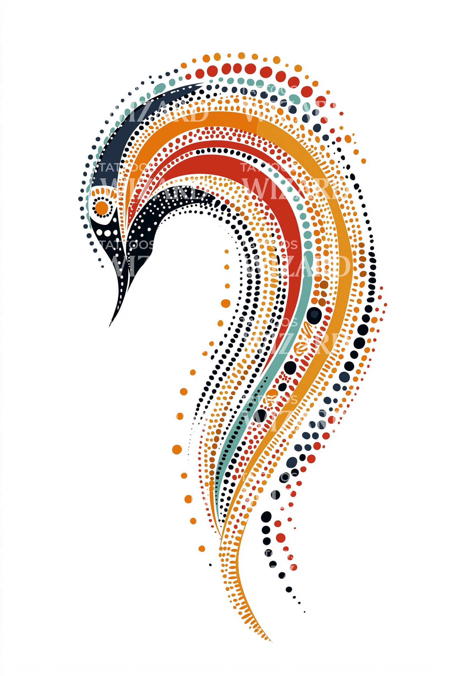 Rainbow Dotted Peacock Tattoo Design