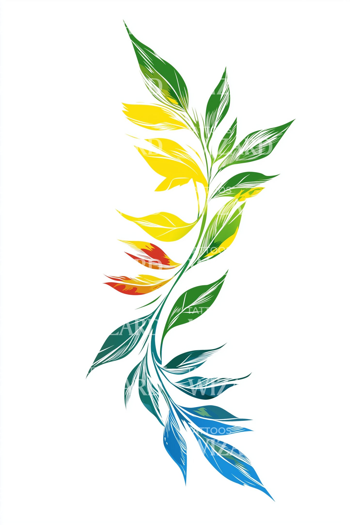 Regnbågsblad Penseltatuering Design