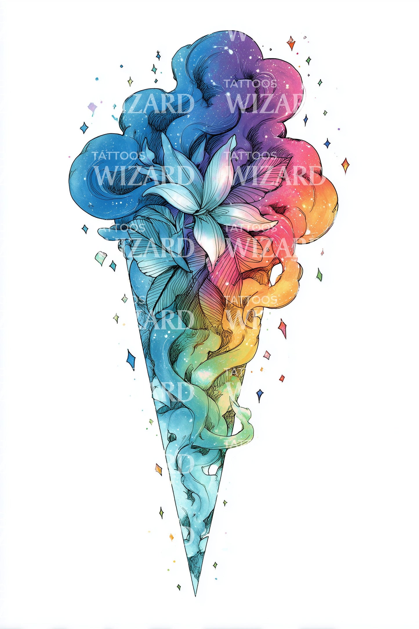 Regnbue Blomst Kegle Tatoveringsdesign