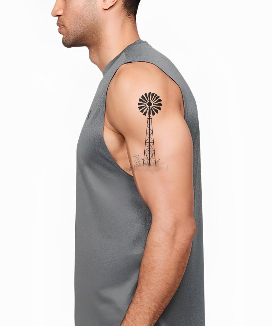 Ranch Windmill Silhouette Tattoo Design