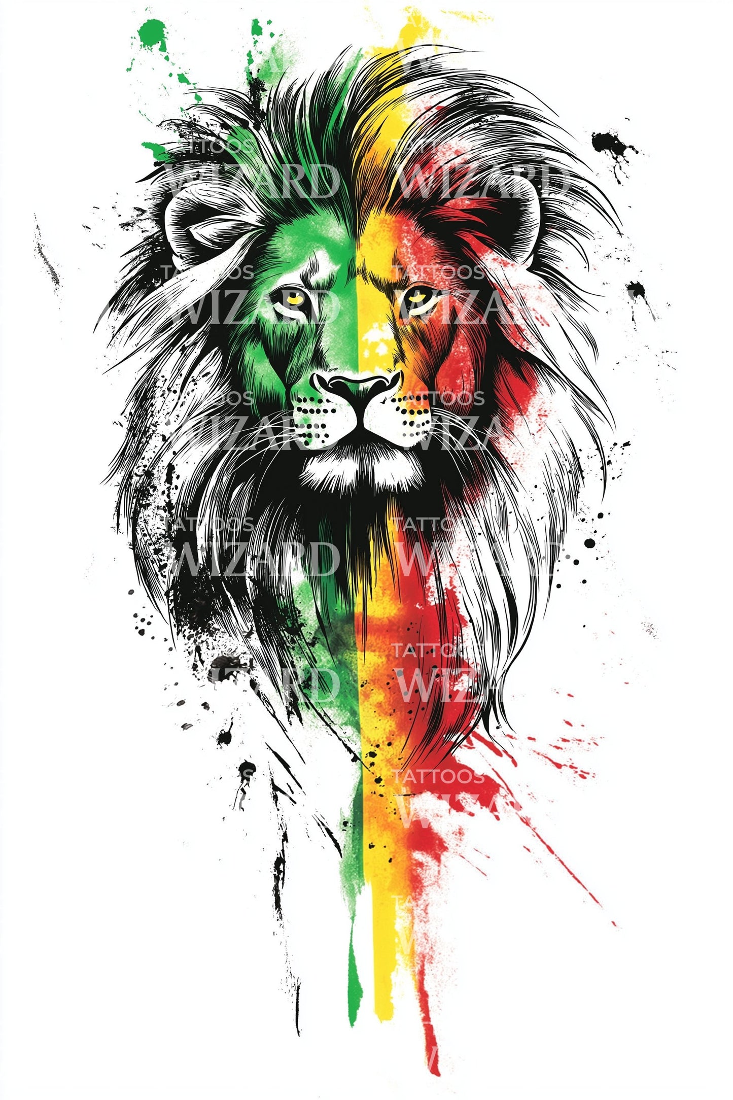 Rasta Lion Portrait Tattoo Design
