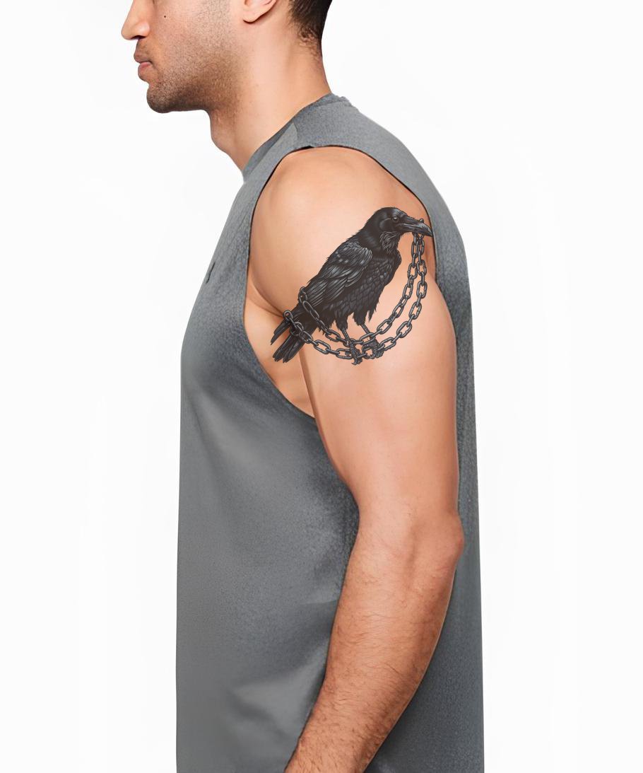 사슬에 둘러싸인 까마귀 타투 일러스트레이션