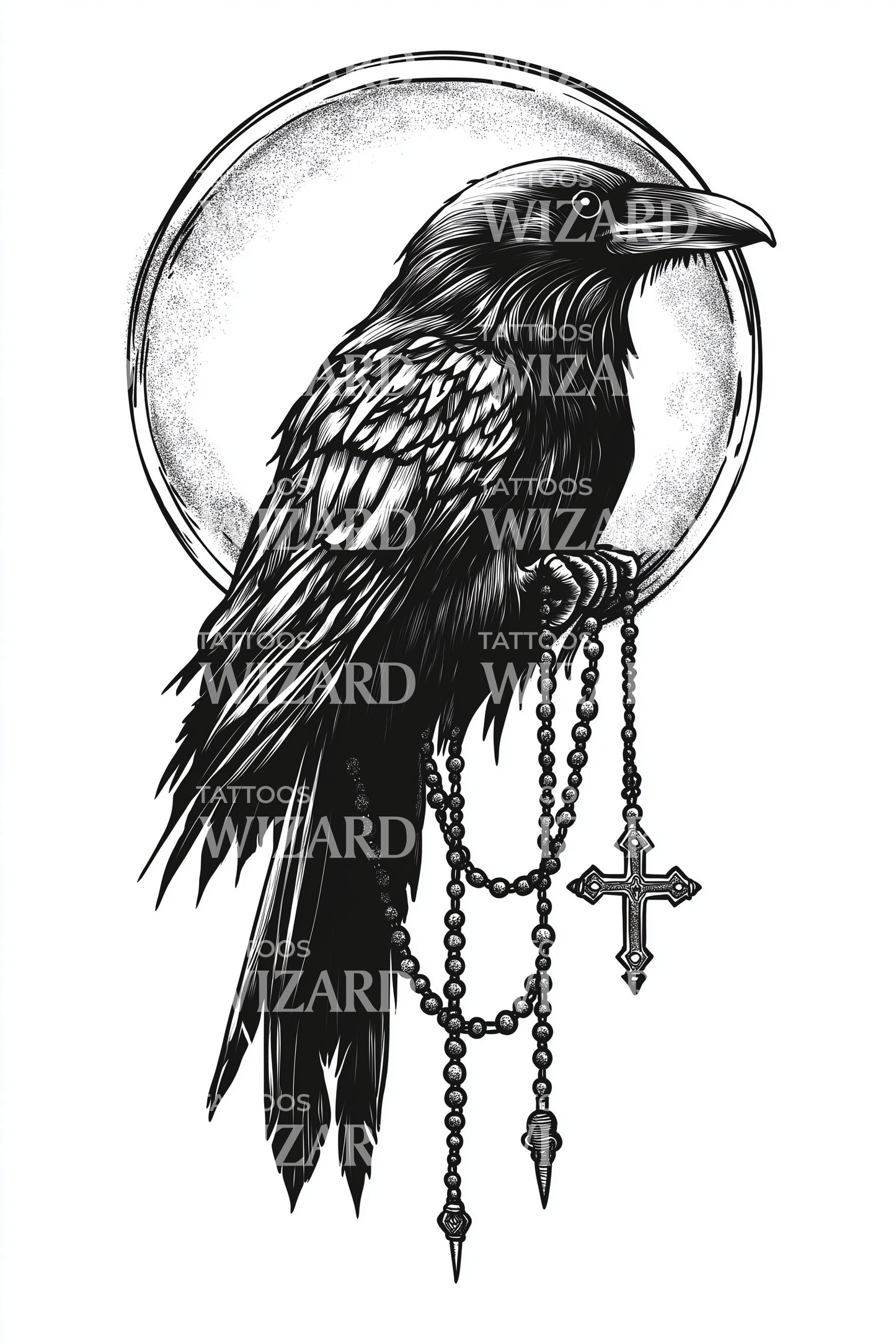 Raven Moon Rosary Tattoo Design