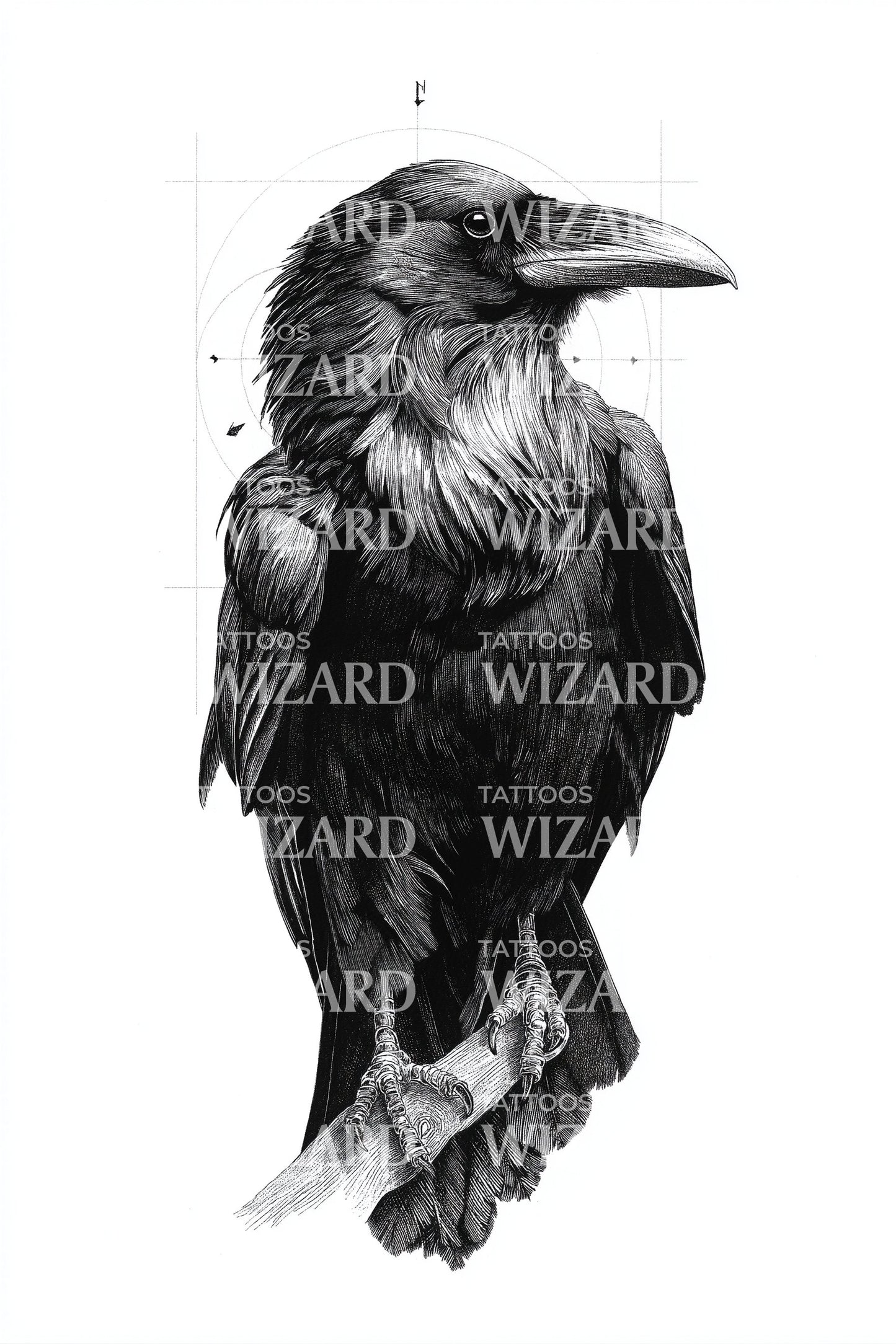 Raven Portrait Shadow Tattoo Design