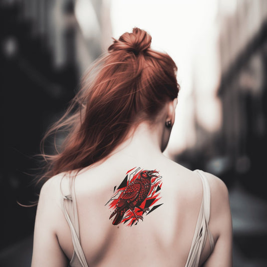Crimson Raven Shard Tattoo Design