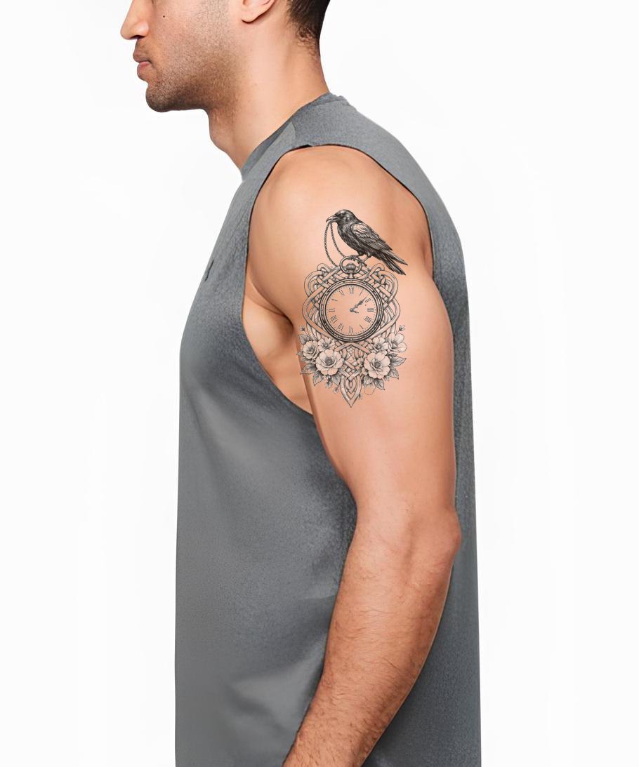 Raven Pocket Watch Tattoo Design