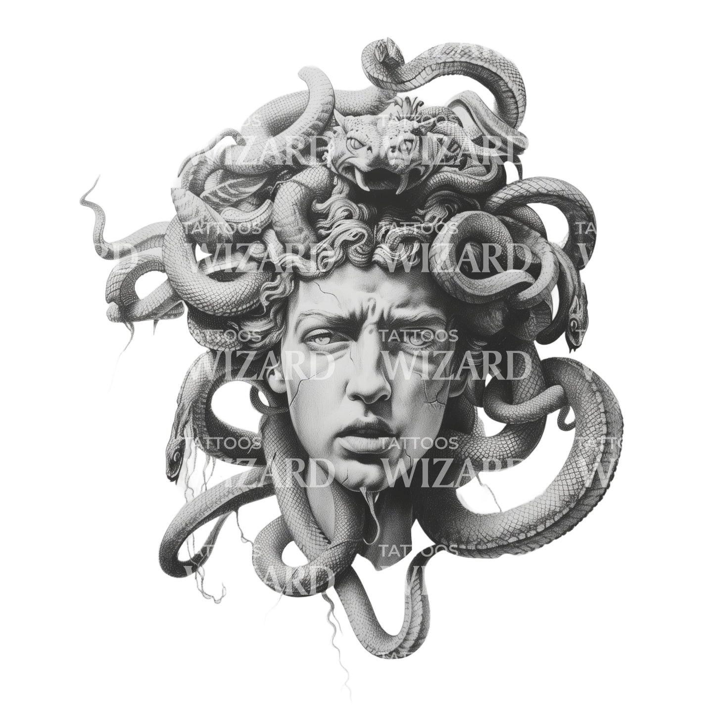 Realistic Medusa Statue Tattoo Idea
