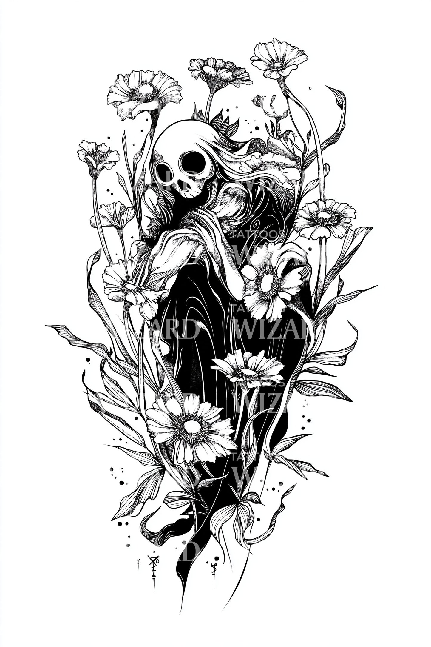 Reaper Wildflower Tatoeage Ontwerp