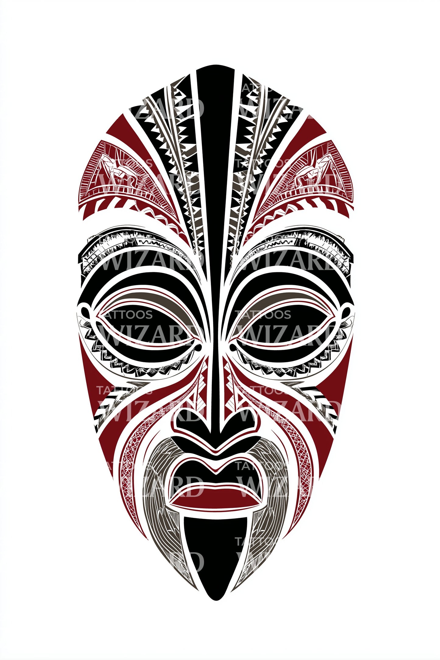 Red Maori Mask Tattoo Design