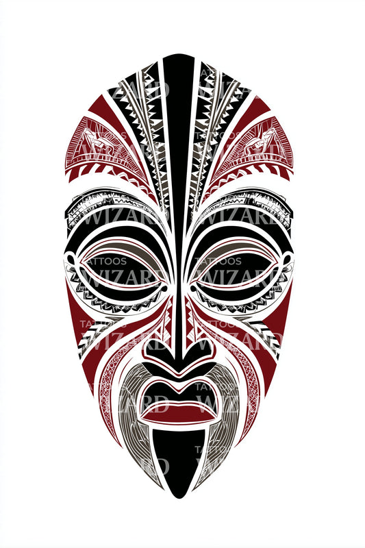 Red Maori Mask Tattoo Design