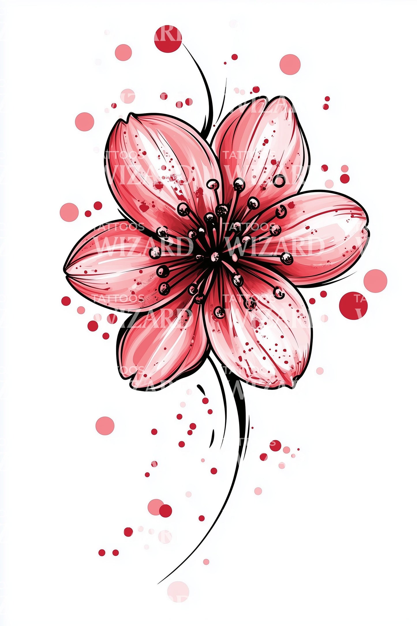 Rødt Sprøjt Blomst Tatoveringsdesign
