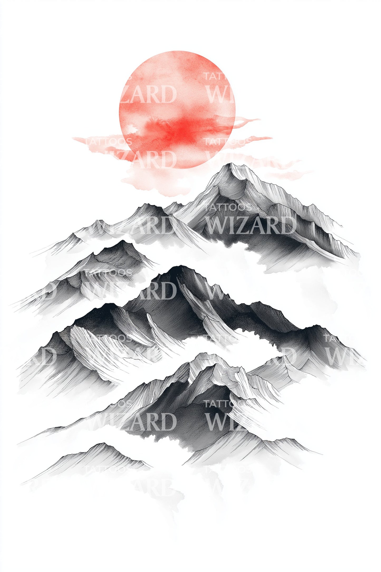 Ilustração de Tatuagem Pico Sol Vermelho