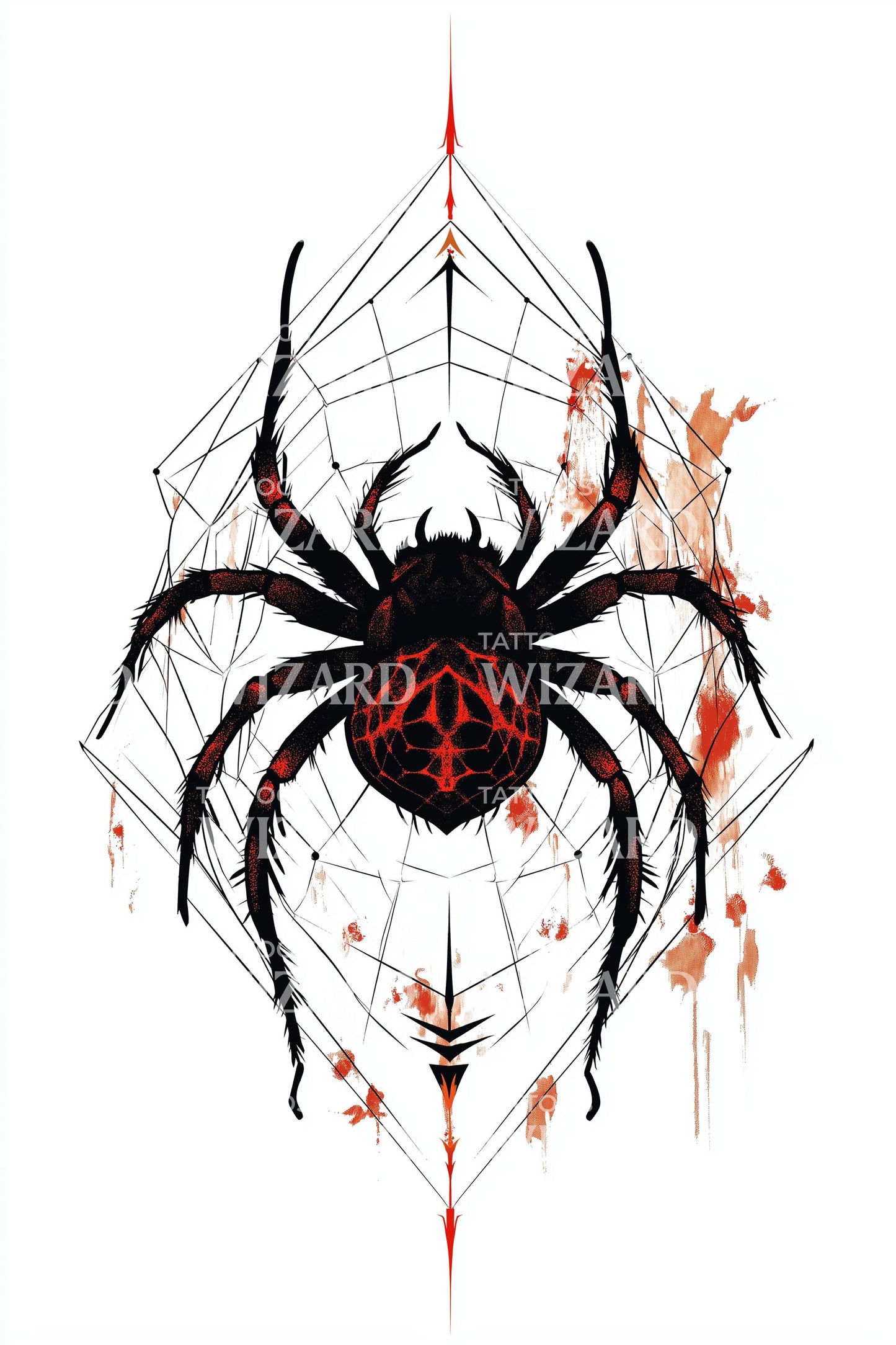 Red Web Spider Tattoo Design