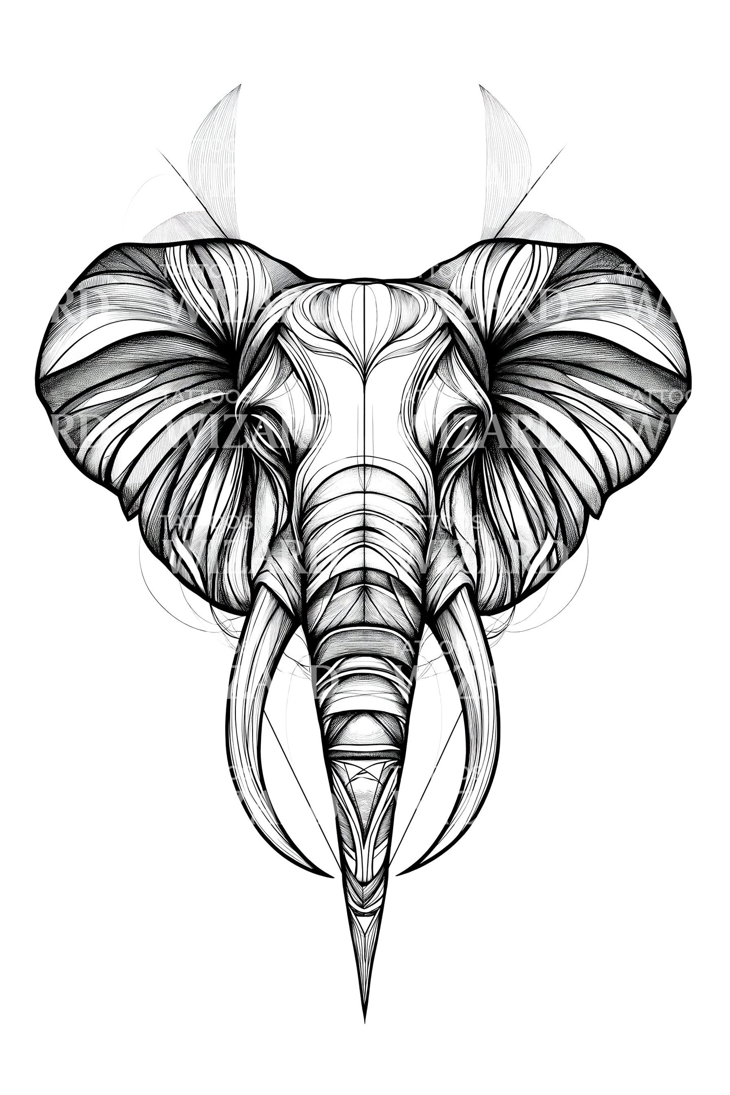 Regal Elephant Linework Tattoo Design