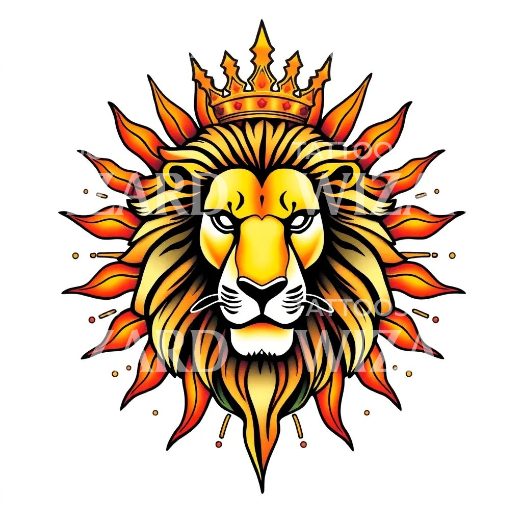 Regal Sun Lion Tattoo Design